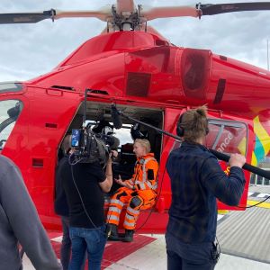 BBC broadcasting a day's feature from London's Air Ambulance Charity's helipad