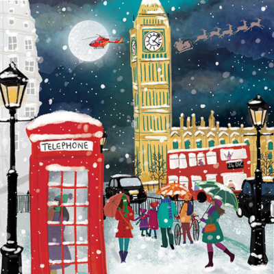 Helicopter over snowy London card design