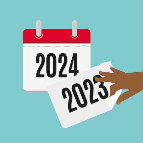 Icon of a calendar being changed from 2023 to 2024